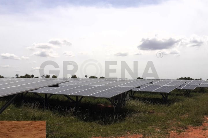 Solar panels being installed at a large solar power plant in Erode