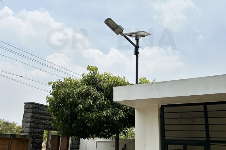 Solar street light installation in a residential area in Tamil Nadu