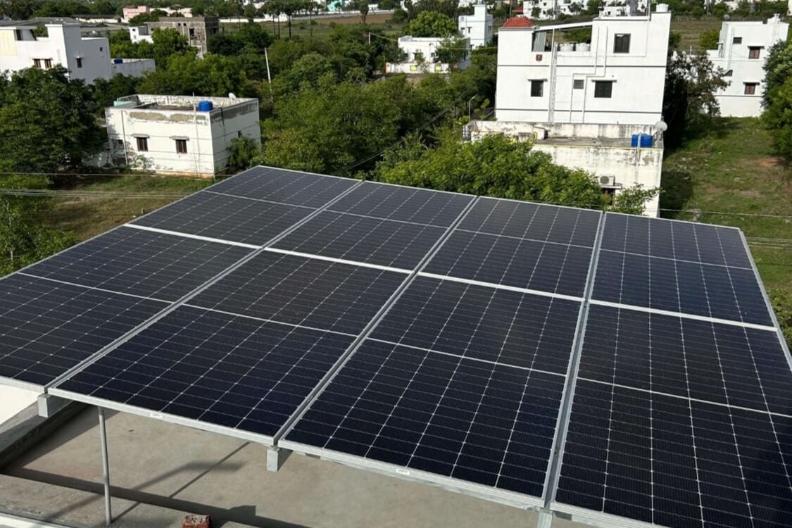 590W Topcon solar panels mounted on elevated structure