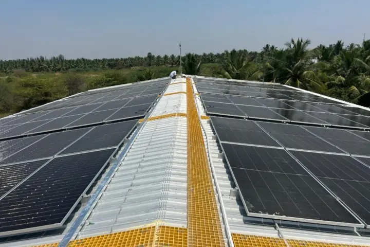 1. 100kW solar panels on spinning mill rooftop in Dindigul