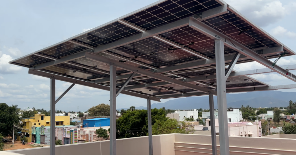 5kW rooftop solar panel installation on a residential home in Dindigul by Groena Solar