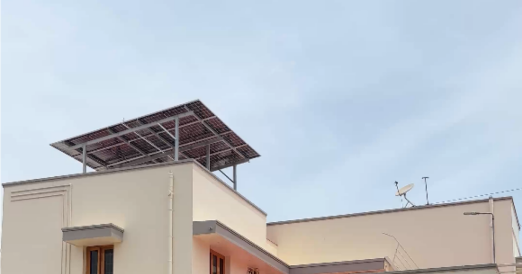 5kW rooftop solar panel installation on a residential home in Dindigul by Groena Solar