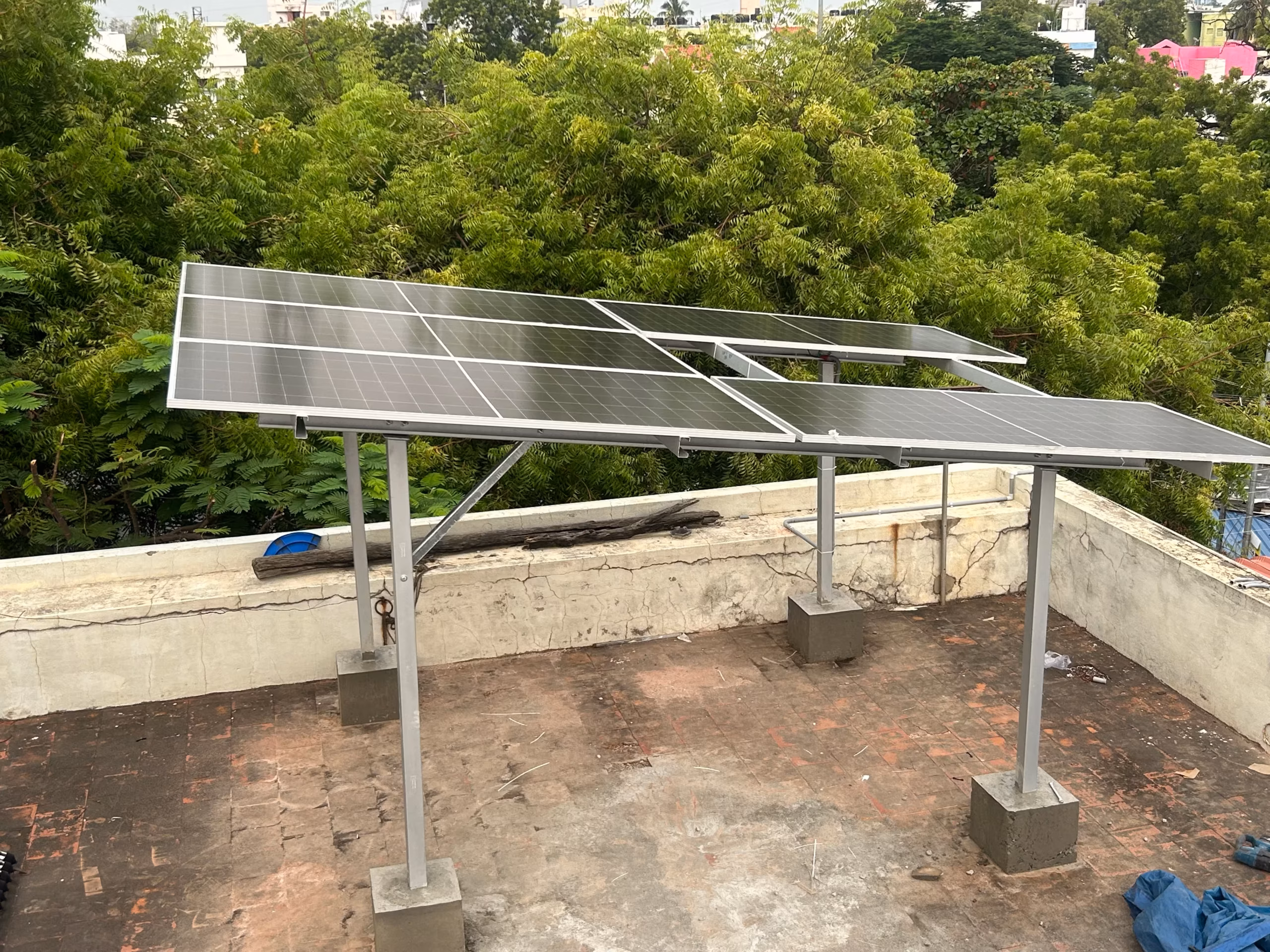 3kW rooftop solar panels on the terrace of a home in Erode