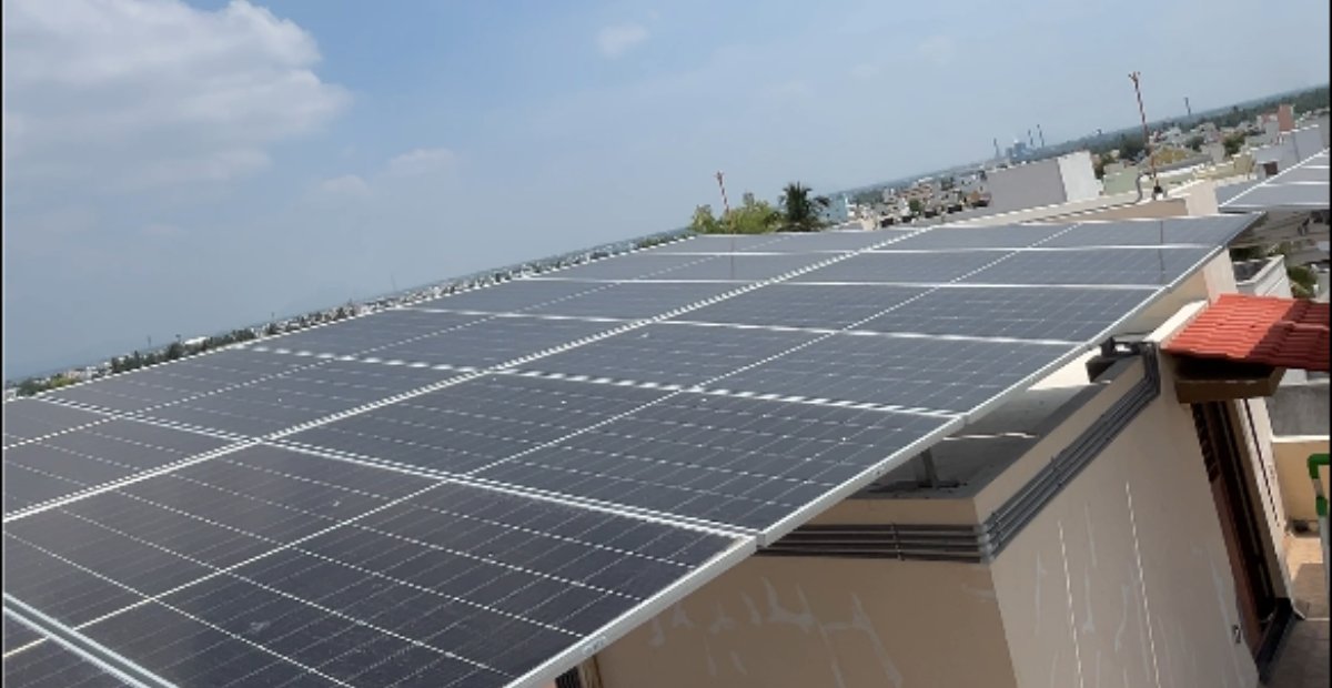 7kW Bifacial Solar Panels for Home in Erode Close view of 7kW bifacial solar panels installed on a house rooftop in Erode
