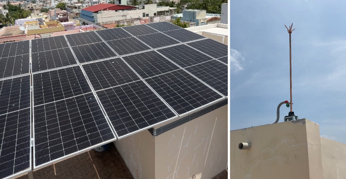 7kW Bifacial Solar Panels installation fo home 7kW bifacial solar panels installed on a house rooftop in Erode