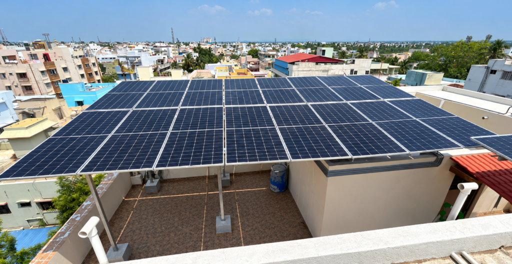 7kW rooftop solar installation in Karungalpalayam, Erode with bifacial panels on a home