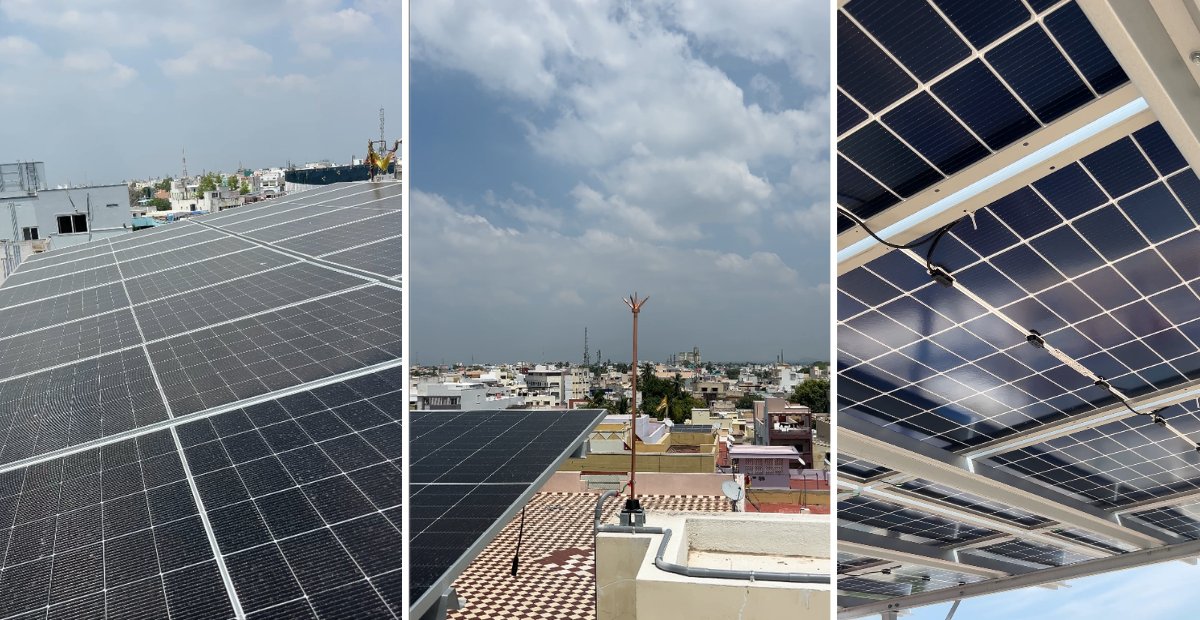 Home Solar System at Karungalpalayam erode 7kW rooftop solar installation in Karungalpalayam, Erode with bifacial panels on a home